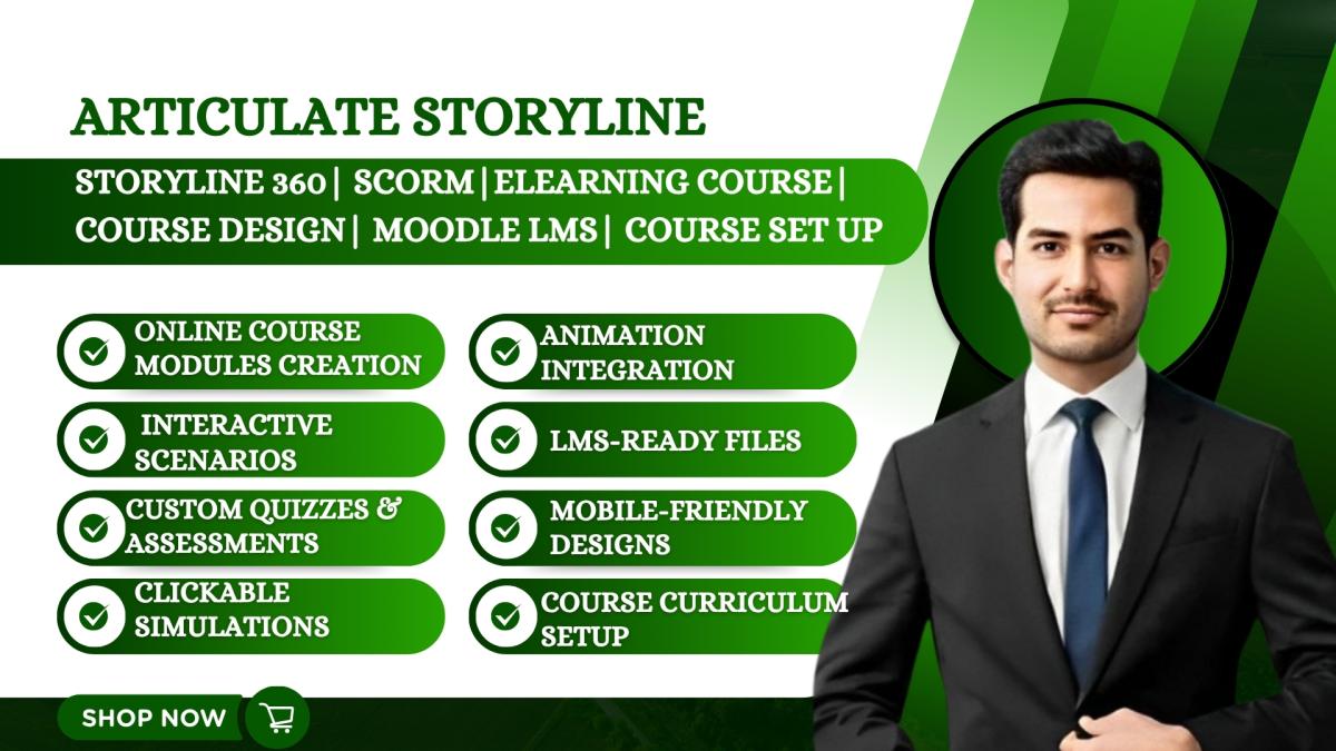 I will design an interactive and engaging eLearning course using Articulate Storyline
