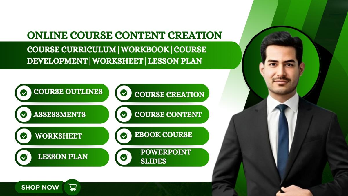 I Will Create Ebook, Online Course Content, Course Curriculum, Lesson Plan, and Worksheet