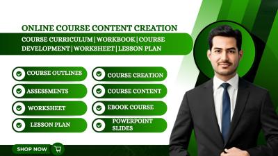 I Will Create Ebook, Online Course Content, Course Curriculum, Lesson Plan, and Worksheet