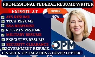 I will write federal resume, executive resume, military and government resume for USA jobs