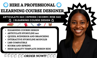 I will design an eLearning course in Articulate Storyline 360, iSpring, Rise 360, SCORM