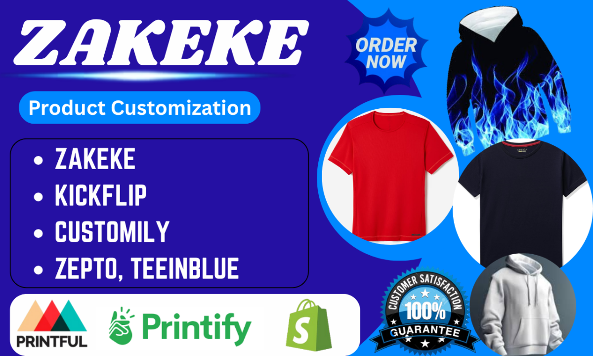 I will do Zakeke Kickflip TeeInBlue Customily 2D & 3D Shopify Store Product Configuration