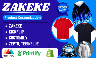 I will do Zakeke Kickflip TeeInBlue Customily 2D & 3D Shopify Store Product Configuration