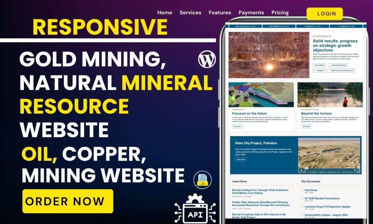 Design Gold Mining Natural Mineral Resources Refinery Website for Gold Mining