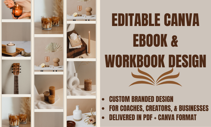 I will design a professional ebook or workbook in Canva with editable format
