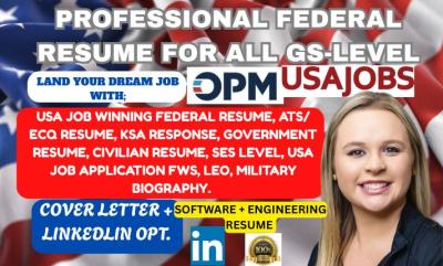 I will write federal resume for USAJOBS, government resume cover letter, resume writing