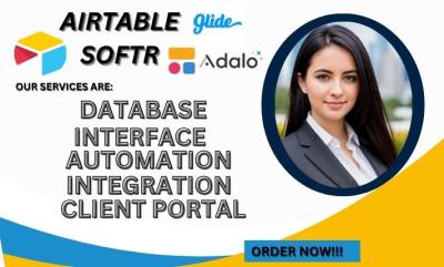 I will Airtable solution, Softr database, Baserow student portal, Glide interface, Adalo