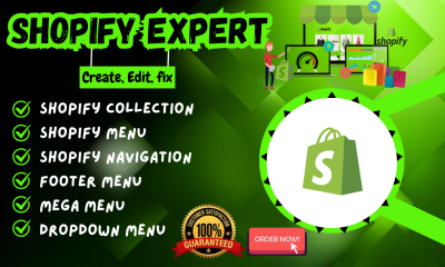 I will fix, create Shopify collection, Shopify navigation, Shopify menu for Shopify store