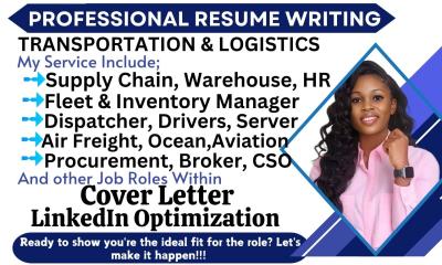 I will write ATS transportation, logistics, warehouse supply chain, HR, business resume