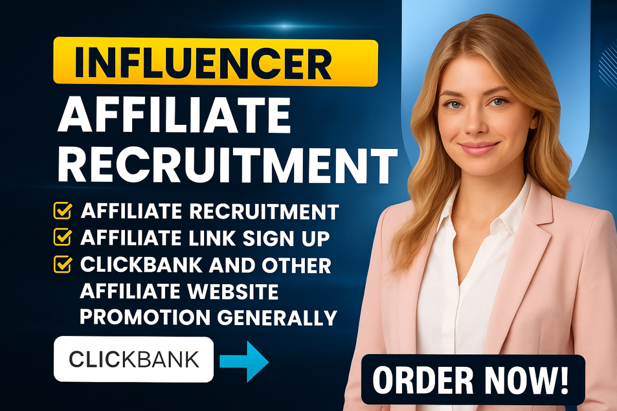 “Professional Graphic Design Services”I will do top influencer affiliate recruitment, real affiliate signup, and MLM lead