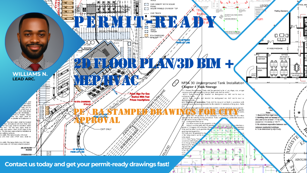 I will do 2D Floor Plan MEP HVAC PE RA Stamp for Texas City Permit
