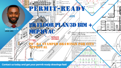 I will do 2D Floor Plan MEP HVAC PE RA Stamp for Texas City Permit