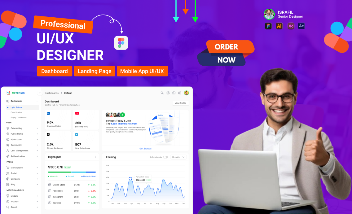 I will modern UI/UX designs for web, mobile apps, and dashboards
