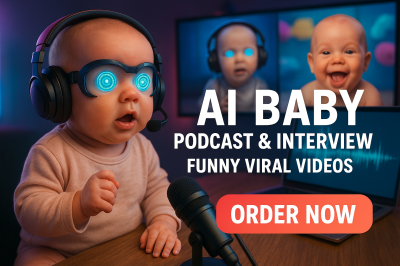 I will create a viral AI baby podcast and funny AI baby interview video