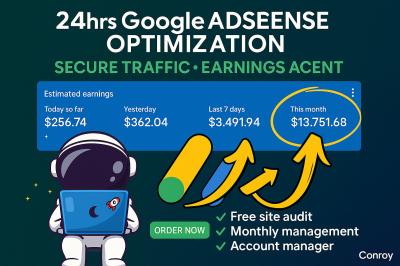 I will do 24hrs SEO Google Adsense Optimization, Secure Traffic & Earnings, Ad Placement