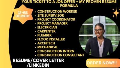 I will write an ATS professional electrician, plumber, engineer, construction resume