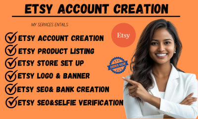 I will setup any country Etsy seller account, Etsy selfie, Etsy bank setup, and Etsy listing