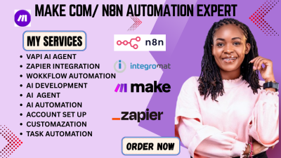 I will set up Make.com Automation, n8n Workflow, AI Agent, Zapier, GoHighLevel, VAPI & AI Agent