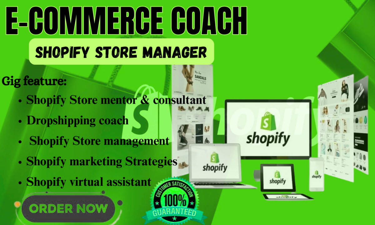 I will be Ecommerce Coach, Shopify Manager, Dropshipping Mentor, Shopify Virtual Assistant
