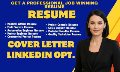 I will be expert resume writer for engineering, sales, and political career