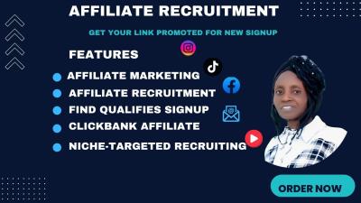 I will do affiliate recruitment link promotion MLM promotion affiliate marketing