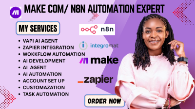 I will set up Make.com Automation, n8n Workflow, AI Agent, Zapier, GoHighLevel, VAPI & AI Agent