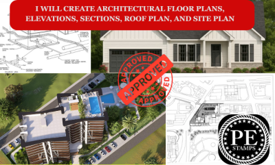 I Will Create Architectural Floor Plans, Elevations, Sections, Roof Plan, and Site Plan
