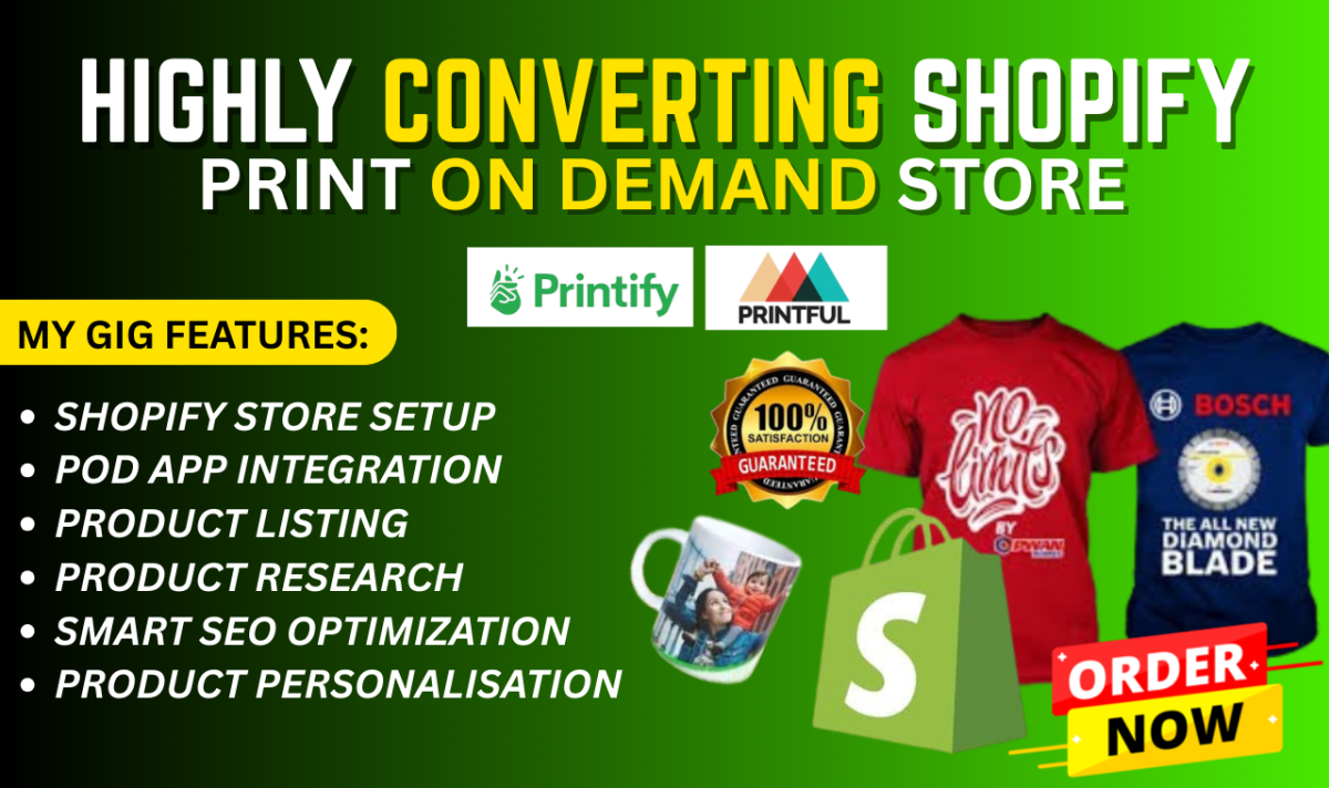 I will set up your Shopify POD store integrated with Printify, Printful, Spod, Teelaunch, Gooten