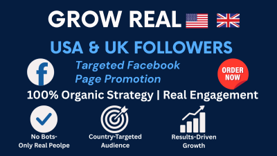 I will grow your USA, UK Facebook followers with real, organic promotion and engagement