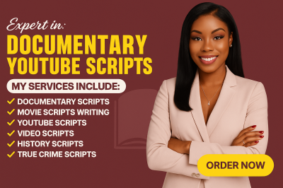 I will be YouTube Script Writer, Documentary Script, Movie Script Writing, Video Script