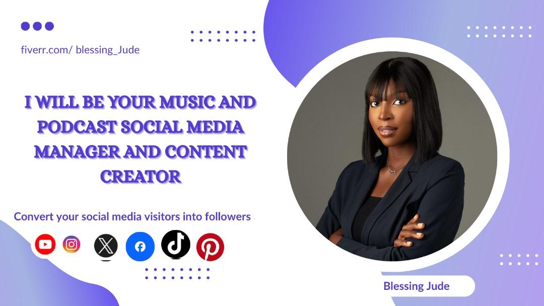 I will be your music and podcast social media manager and content creator