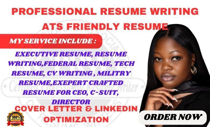 I will write professional resume writing ATS resume USAJobs executive resume CV letter