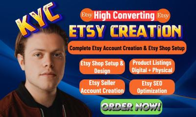 I will create Etsy seller account, Etsy shop setup, Etsy KYC, digital product listing