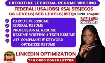 Will Write Executive Resume, Federal Resume, CEO & CFO Resume Writing for USAJOBS
