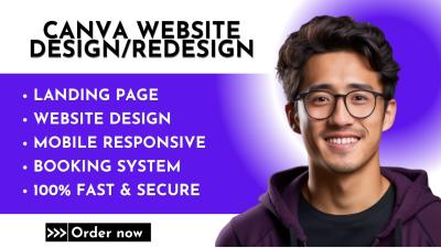 I will design responsive Canva website, Canva landing page website