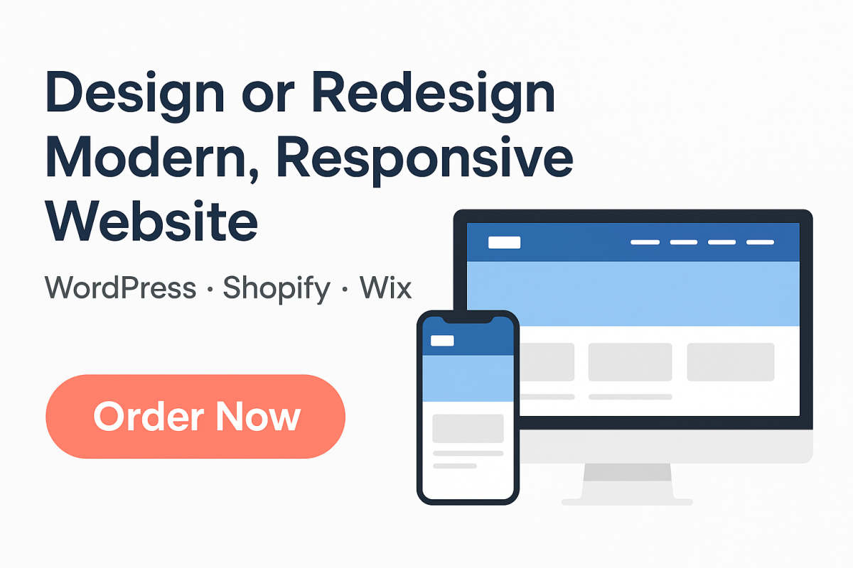 I will design or redesign modern, responsive website WordPress, Shopify, Wix