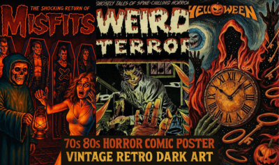 70s 80s vintage horror comic poster halloween dark art horror movie poster