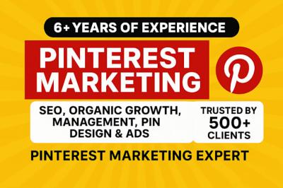 I will do pinterest marketing, create SEO pins, and grow your traffic organically
