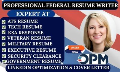 I will write federal resume executive resume milltary and government resume for usajobs