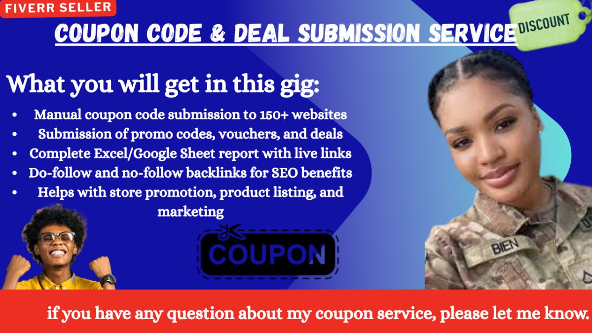 I will manually submit coupon codes, promo codes, vouchers, deals to 150 coupon sites
