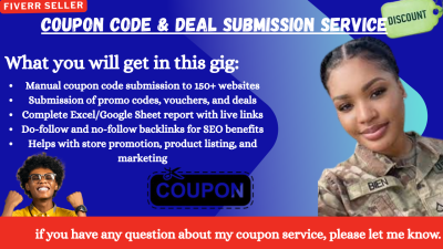 I will manually submit coupon codes, promo codes, vouchers, deals to 150 coupon sites