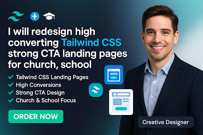 I will redesign high converting tailwindcss strong cta landing pages for church,school