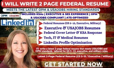 I will write a professional 2 page federal resume usajobs ats and linkedin profile