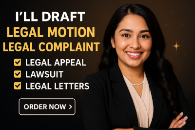 I will draft legal motion, legal complaint, legal appeal, lawsuit, legal letters