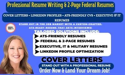 I will write a professional 2 page federal resume usajobs ats and linkedin profile