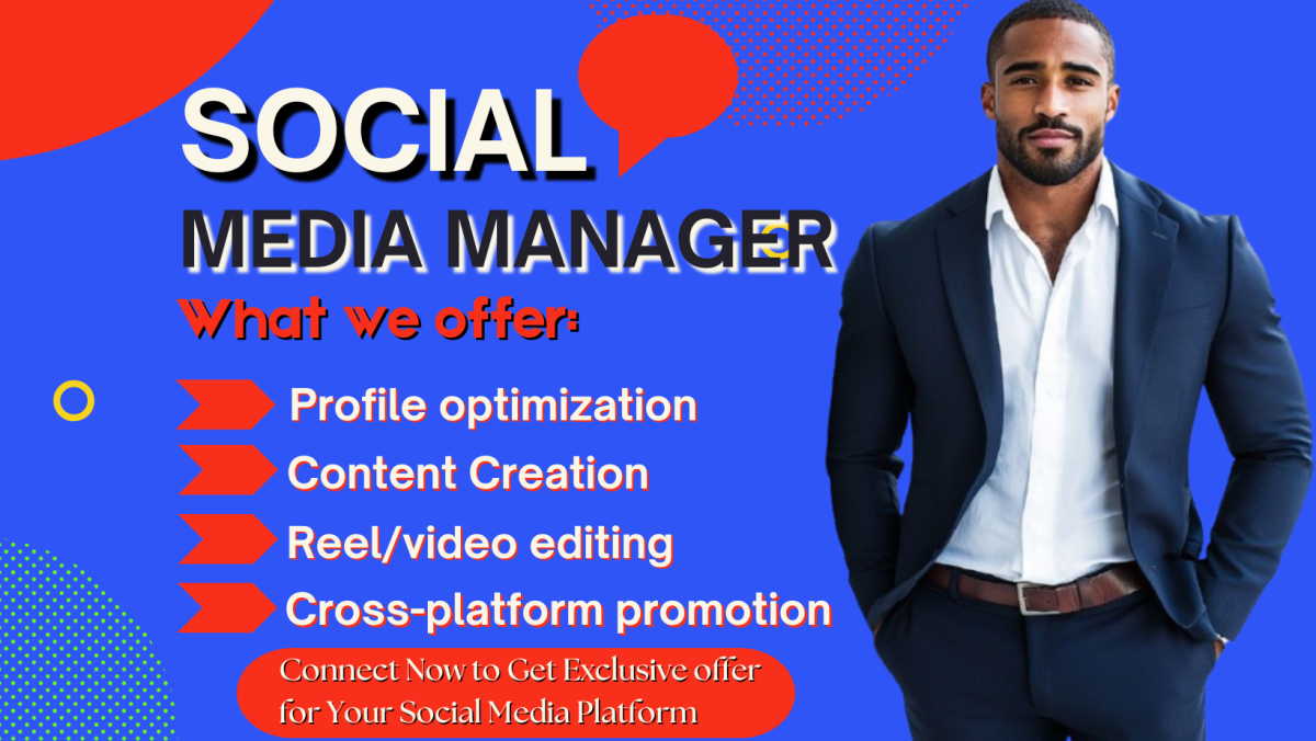 I will be your social media manager for your social media account