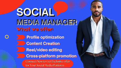 I will be your social media manager for your social media account
