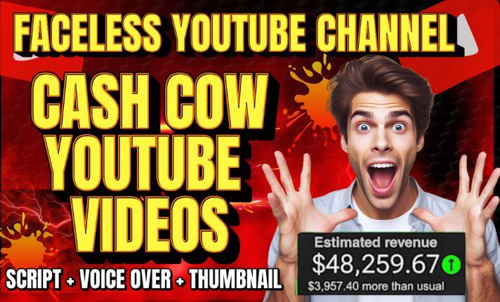 I will create faceless cash cow videos and automated youtube channel