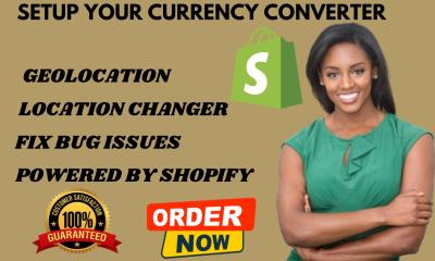 I will setup multi currency converter remove powered by shopify geolocation changer