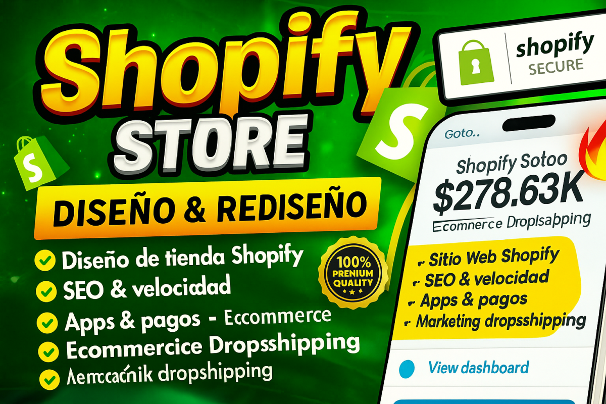 I will diseño de tienda shopify, sitio web shopify, página web y ecommerce dropshipping